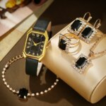 Montres carrées de luxe, ensemble de bijoux classiques simples, 6 pièces, 5 pièces, 1 pièce – Image 3