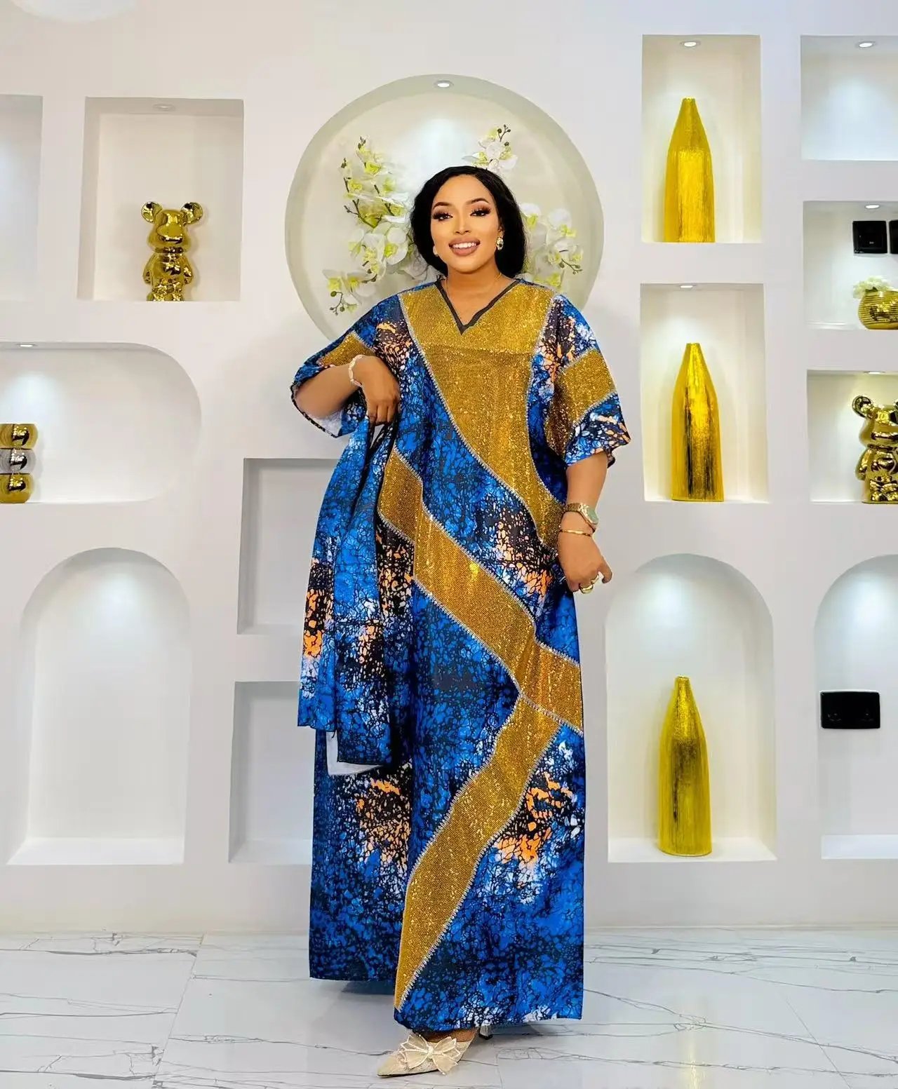 Robe  ample pour femmes/dames, maxi, imprimé, manches courtes