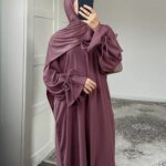 Abaya-Robe de couleur unie – Image 4