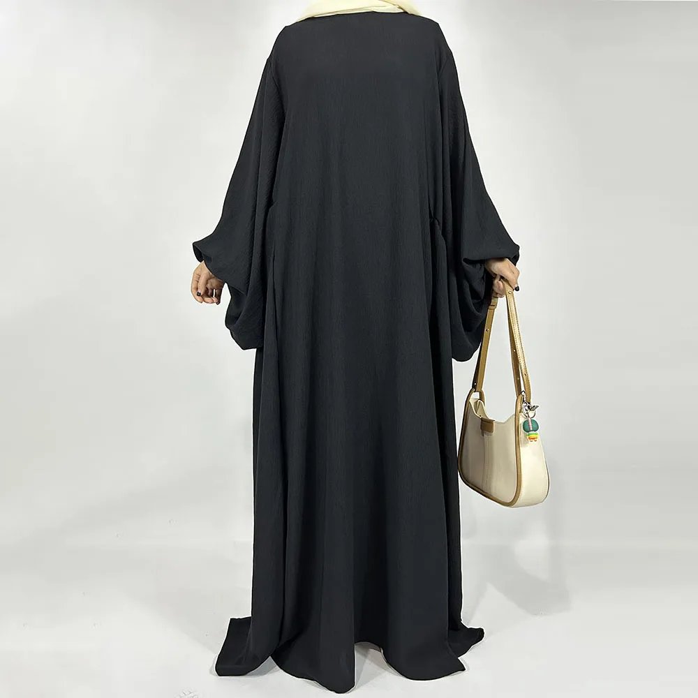 Abaya Jazz crêpe à manches ballon, fond large, ample, EID Ramadan dubaï, femme musulmane, vente en gros, vêtements islamiques, robe modeste, nouvelle collection