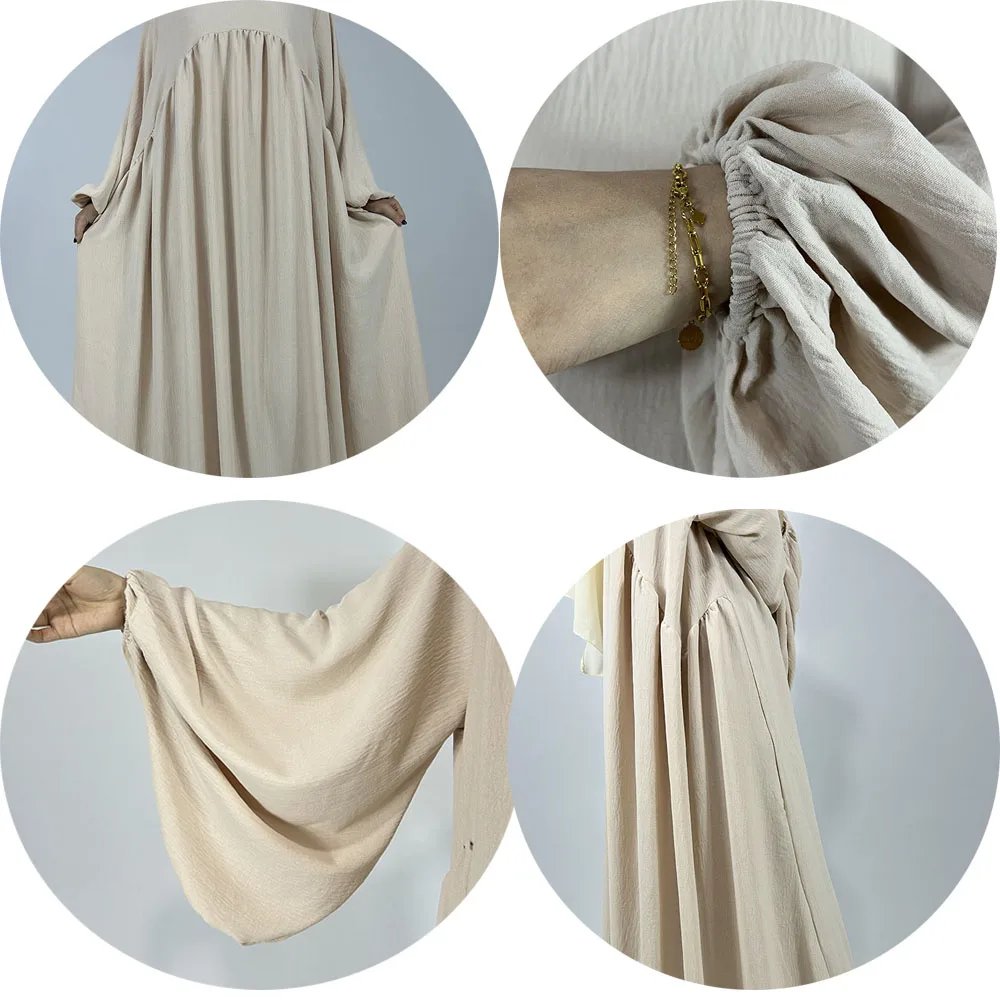 Abaya Jazz crêpe à manches ballon, fond large, ample, EID Ramadan dubaï, femme musulmane, vente en gros, vêtements islamiques, robe modeste, nouvelle collection