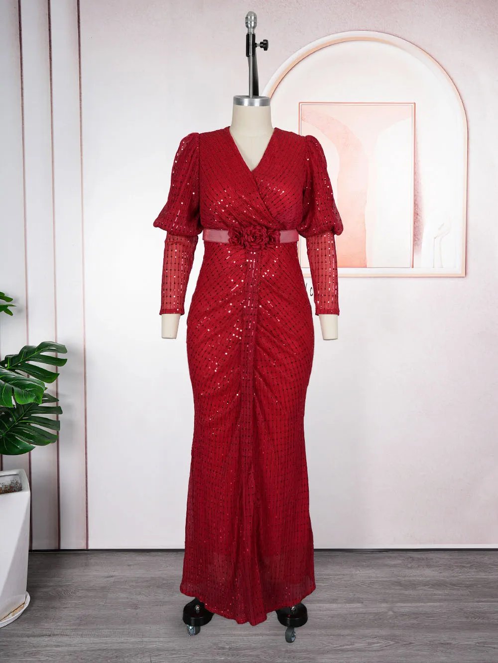 Robes Maxi de luxe à paillettes, manches longues