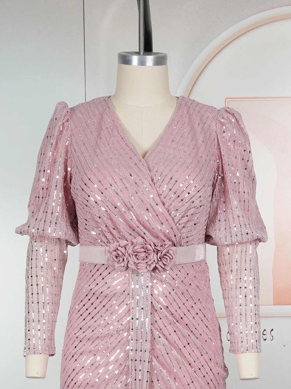 Robes Maxi de luxe à paillettes, manches longues