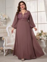 Robe en mousseline de soie à paillettes et manches lanternes – Image 6