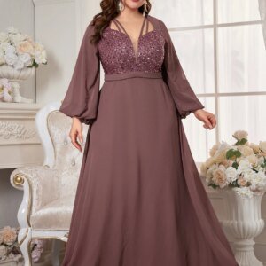 Robe en mousseline de soie à paillettes et manches lanternes