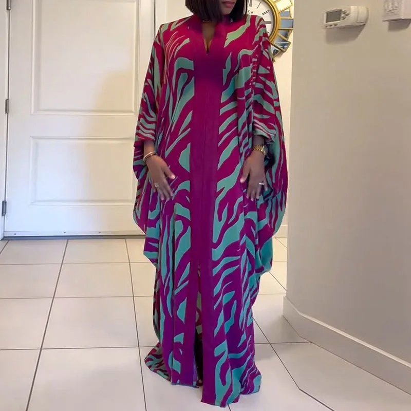 Robe de soirée plissée, ample, Chic, manches chauve-souris, en col v Robe de soirée plissée, ample, Chic, manches chauve-souris, en col v