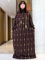 Abaya-Robe musulmane à deux chapeaux en coton pur, timbre doré – Image 3