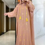 Abaya-Robe musulmane à deux chapeaux en coton pur, timbre doré