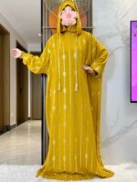Abaya-Robe musulmane à deux chapeaux en coton pur, timbre doré – Image 6