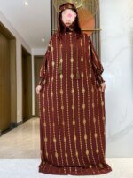 Abaya-Robe musulmane à deux chapeaux en coton pur, timbre doré – Image 5