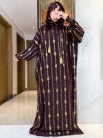 Abaya-Robe musulmane à deux chapeaux en coton pur, timbre doré – Image 4