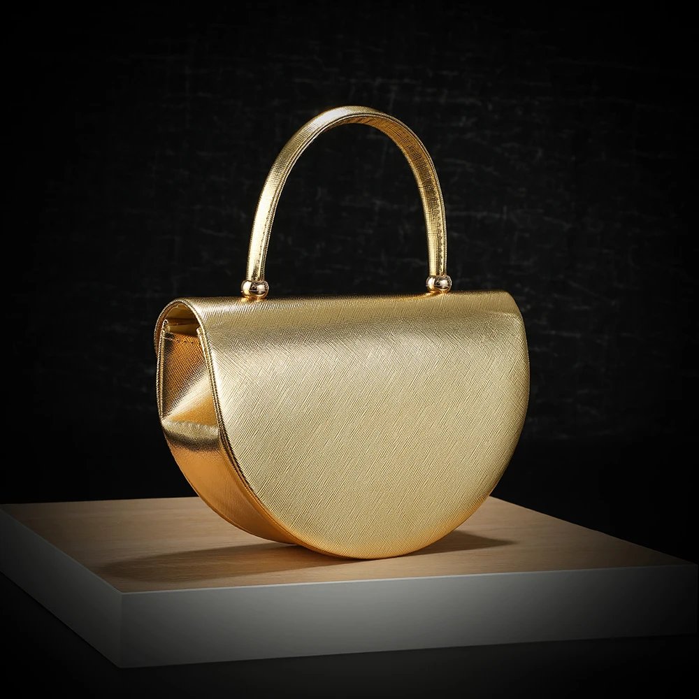 Sac demi-lune brillant – sac de soirée tendance à chaîne métal