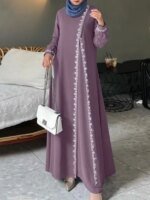 Robe dentelle longue élégante Ramadan luxe pudique – Image 3