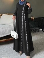 Robe dentelle longue élégante Ramadan luxe pudique – Image 2