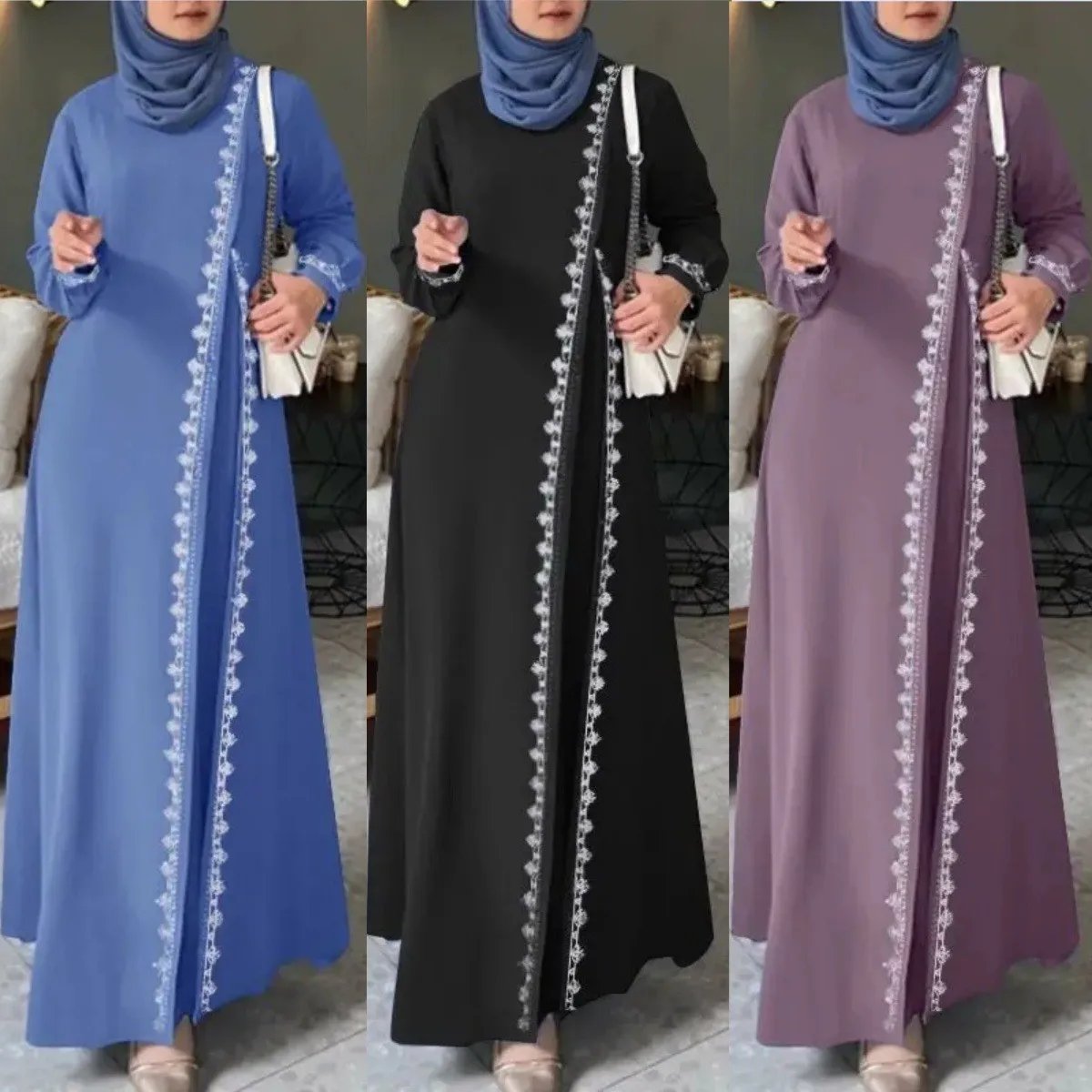 Robe dentelle longue élégante Ramadan luxe pudique