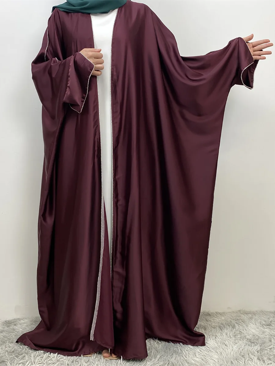 Abaya kimono luxe femme musulmane satin Dubai caftan Ramadan