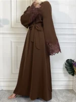 Abaya Dubaï Dentelle Élégante – Robe Islamique Ramadan – Image 10
