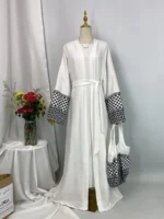 Abaya kimono luxe avec sac style Dubaï Ramadan chic – Image 4