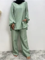 Ensemble Abaya Femme Pantalon Modeste Dubaï Ramadan Élégant – Image 2