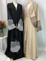 Abaya kimono luxe avec sac style Dubaï Ramadan chic – Image 2