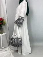 Abaya kimono luxe avec sac style Dubaï Ramadan chic – Image 3