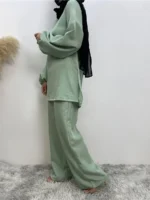 Ensemble Abaya Femme Pantalon Modeste Dubaï Ramadan Élégant – Image 3