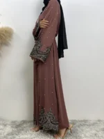 Abaya Kimono Dubaï Dentelle avec Perles – Mode Islamique Luxe – Image 6