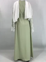 Abaya kimono en dentelle ouverte avec hijab pour femme musulmane luxe et pudeur – Image 2