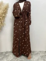 Abaya kimono brodée ouverte luxe pour femme musulmane élégante et pudique – Image 3