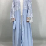Abaya kimono en dentelle ouverte avec hijab pour femme musulmane luxe et pudeur