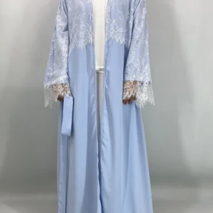 Abaya kimono en dentelle ouverte avec hijab pour femme musulmane luxe et pudeur