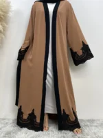 Abaya longue en dentelle avec hijab pour femme musulmane élégante et pudique luxe – Image 2