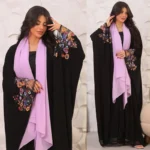 Abaya luxe noire brodée femme musulmane hijab jilbab élégance pudeur