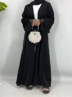 Abaya kimono en dentelle ouverte avec hijab pour femme musulmane luxe et pudeur – Image 3