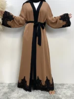 Abaya longue en dentelle avec hijab pour femme musulmane élégante et pudique luxe – Image 3