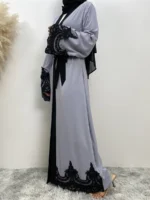 Abaya longue en dentelle avec hijab pour femme musulmane élégante et pudique luxe – Image 4