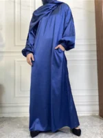Abaya satin élégante avec hijab assorti pour femme musulmane – pudeur et luxe Aylinejab – Image 8