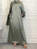 Abaya satin élégante avec hijab assorti pour femme musulmane – pudeur et luxe Aylinejab – Image 9