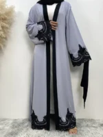 Abaya longue en dentelle avec hijab pour femme musulmane élégante et pudique luxe