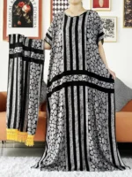 Boubou d’été femme musulmane abaya hijab léger luxe pudique avec de grandes écharpes – Image 4