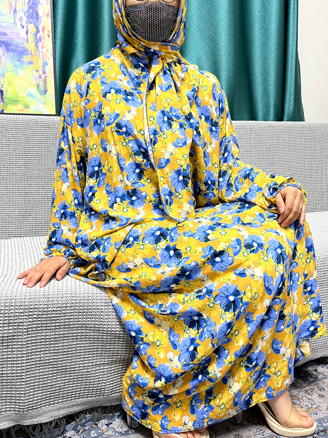 Ensemble abaya de prière en coton avec hijab pour femme musulmane élégante