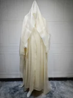 Abaya satin luxe avec hijab style jilbab femme musulmane élégance pudeur – Image 11