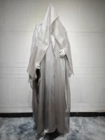 Abaya satin luxe avec hijab style jilbab femme musulmane élégance pudeur – Image 5