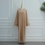 Abaya rayée col V fluide élégante pour femme pudique – Image 5