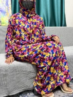 Ensemble abaya de prière en coton avec hijab pour femme musulmane élégante – Image 5