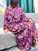 Ensemble abaya de prière en coton avec hijab pour femme musulmane élégante – Image 2