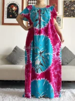 Robe dashiki abaya africaine coton femme musulmane été élégante – Image 5