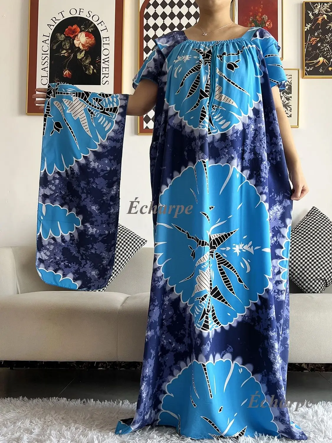 Robe dashiki abaya africaine coton femme musulmane été élégante