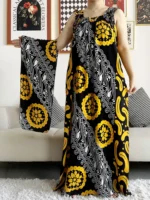 Robe d’été dashiki abaya africaine coton avec écharpes  femme musulmane élégante pour femme – Image 2